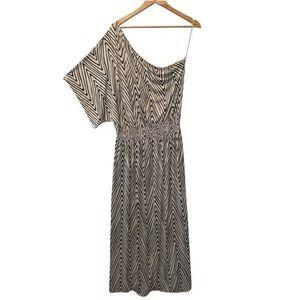 T-Bags Los‎ Angeles One Shoulder Maxi Dress Wavy Chevron Print Smocked Waist 4P